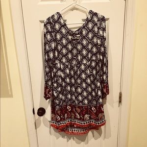 Boho black, cream and red mini dress